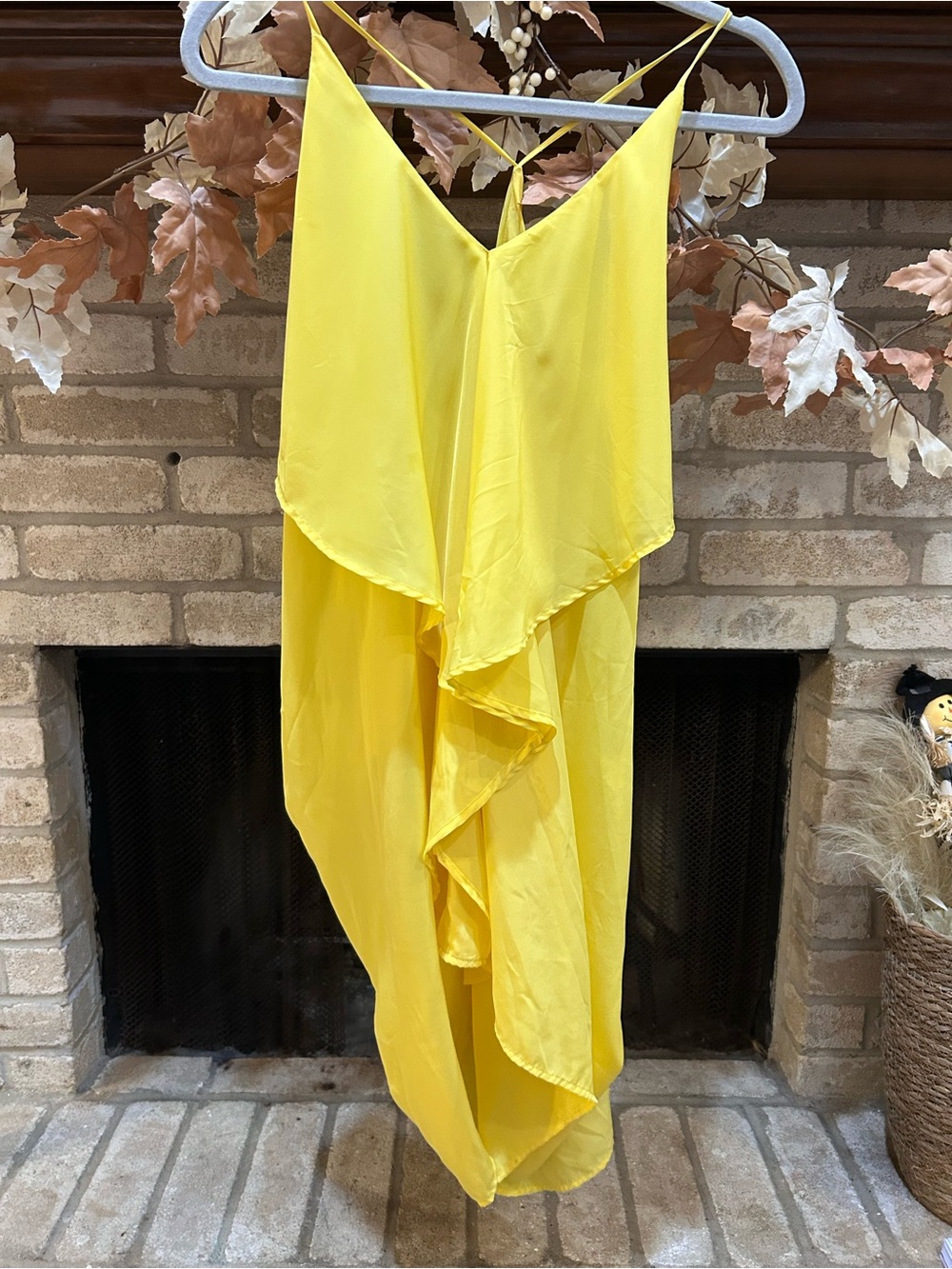 Bright Yellow Asymmetrical Ruffle Slip Dress EUC